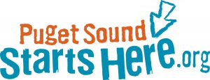 Logo of Puget Sound Starts Here, which features the words Puget Sound Starts Here. 