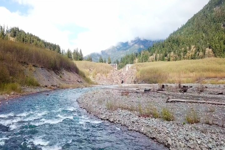 Screenshot from the Bipartisan Infrastructure Law video, showing a river flowing through a canyon.
